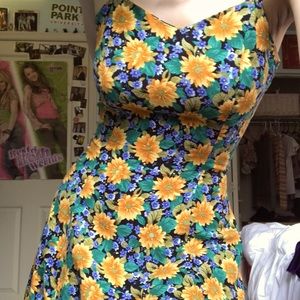 90s floral sunflower mini spring sundress dress